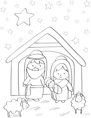 Mary, Joseph And Baby Jesus Coloring Page